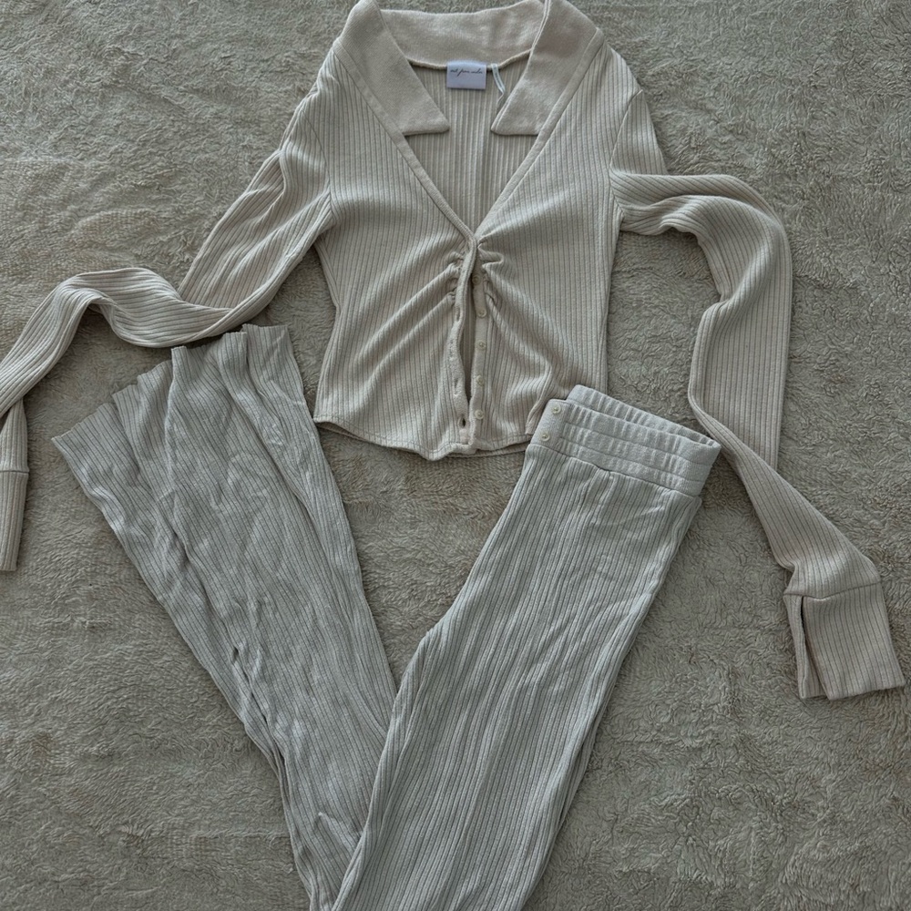 Urban Outfitters Cream Ribbed Knit Top